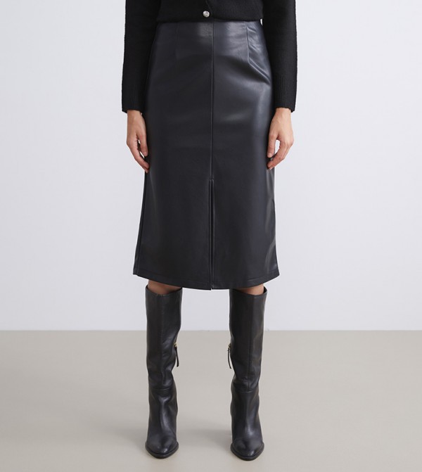 Solid High Waist Midi Skirt