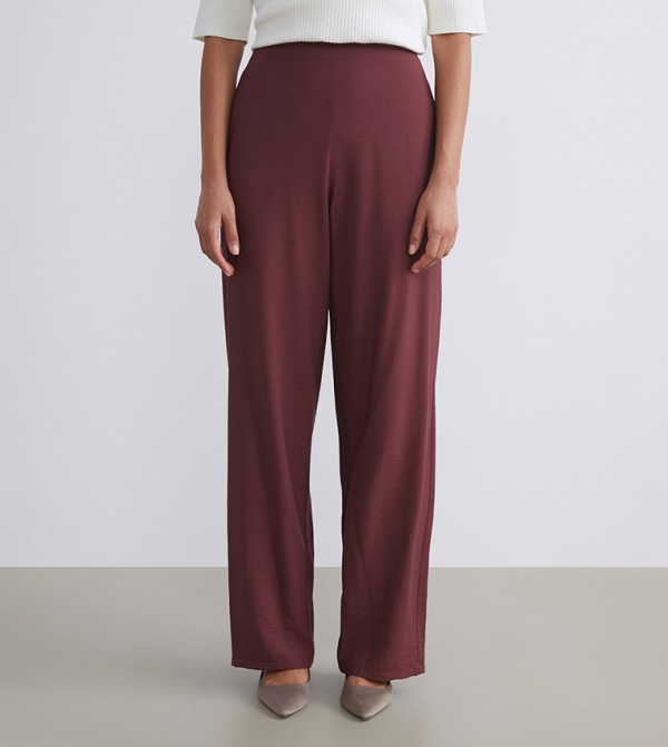 Solid Elastic Waist Trousers