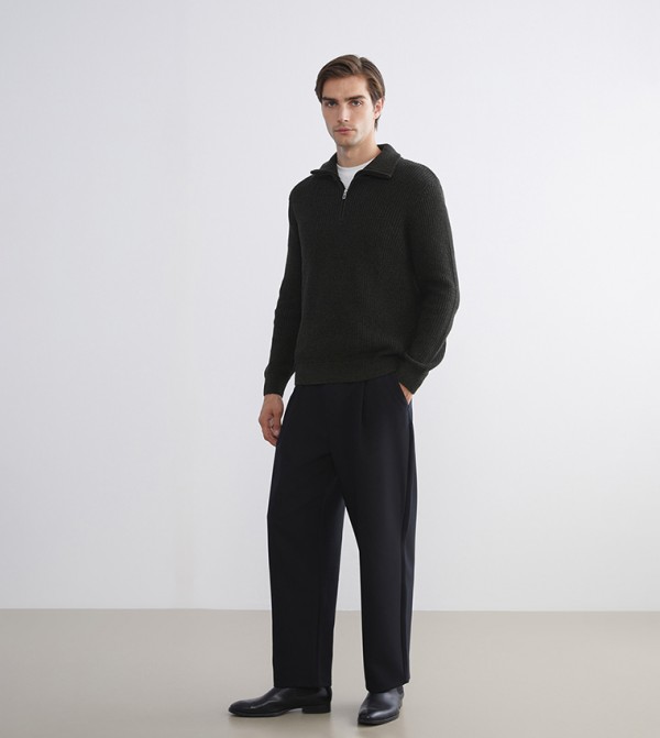 VISION Knitted Zipper Neck Sweater