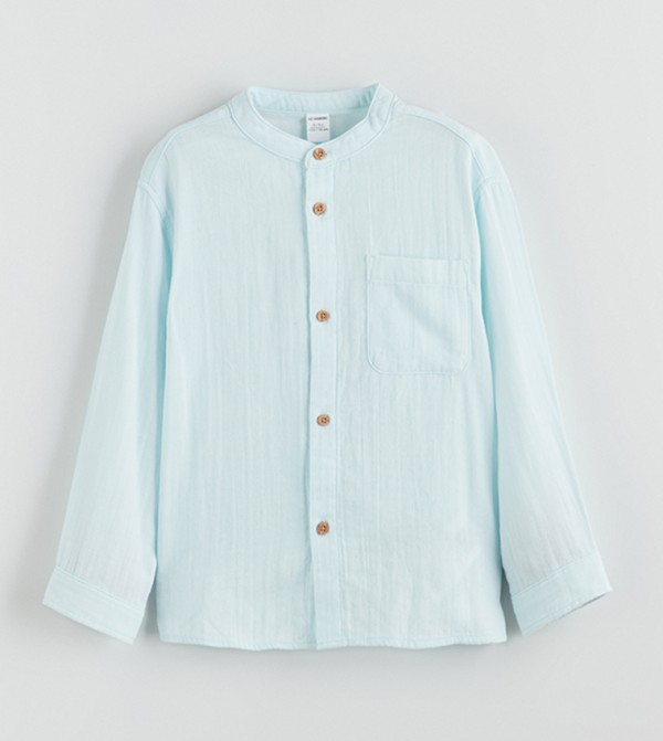 Crinkled Mandarin Collar Shirt