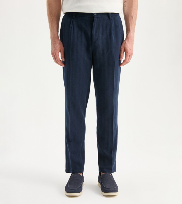 Mid Rise Linen Blend Trousers