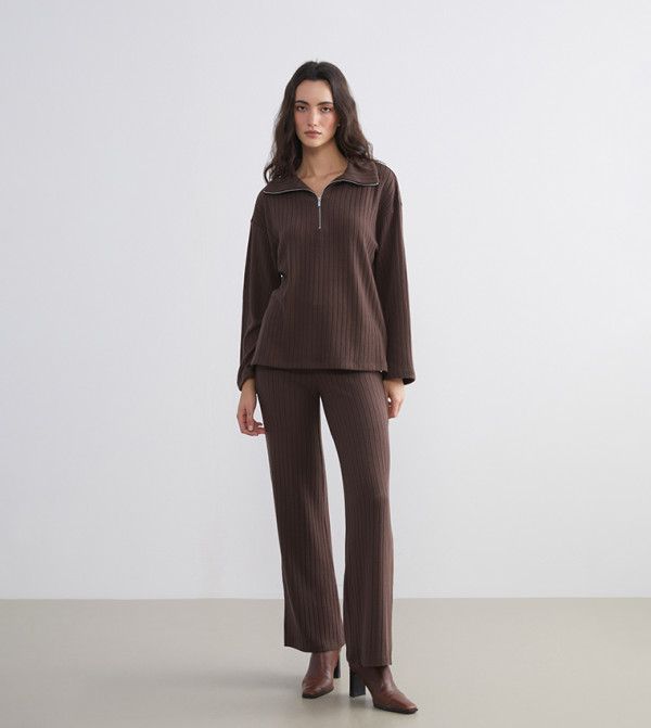 Ribbed Elastic Waist Flared Pants