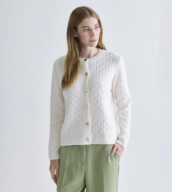 كارديغان محبوك برقبة مستديرة