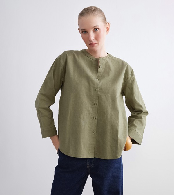 Solid Mandarin Collar Shirt