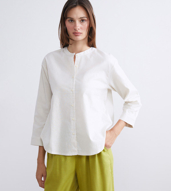 Solid Mandarin Collar Shirt