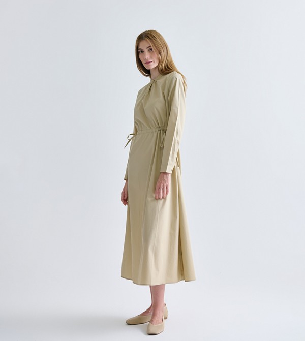 Belted Long Sleeves Midi Dress