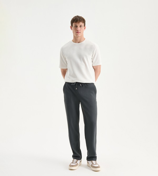 Textured Drawstring Waist Standard Fit Trousers