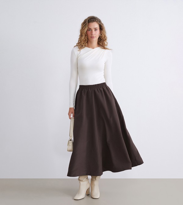 Elastic Waist Flared Skirt