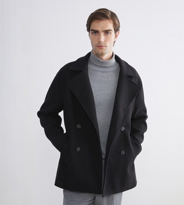 VISION Solid Double Breasted Coat