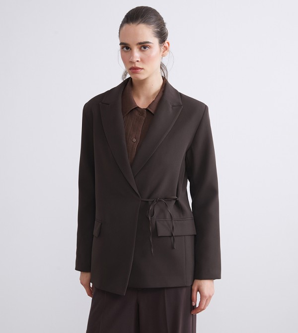 Tie Detail Lapel Collar Blazer