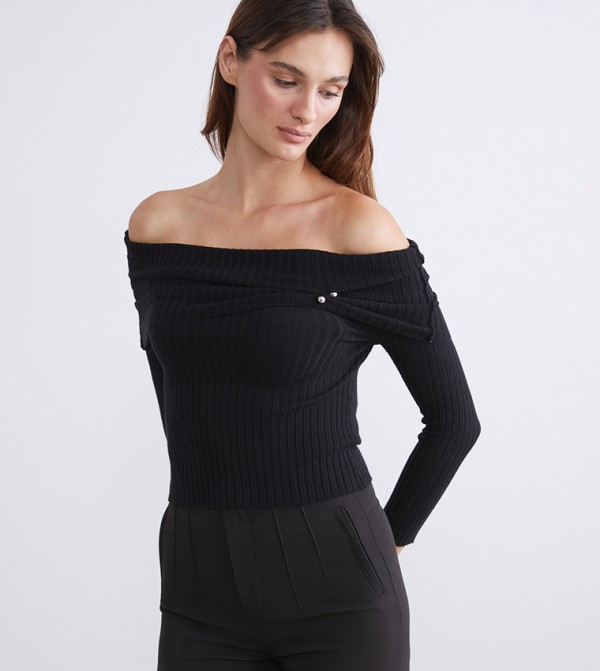 Off Shoulder Knitted Sweater