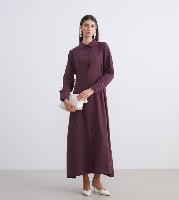 Solid Modal Blend Midi Shirt Dress