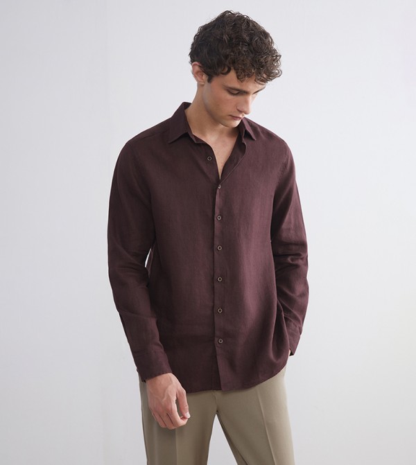 Solid Regular Fit Long Sleeves Linen Shirt