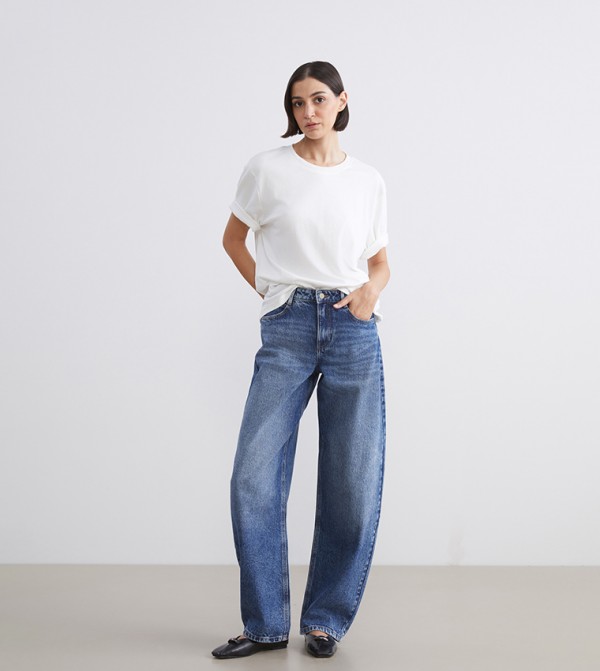 Washed Mid Rise Balloon Fit Jeans