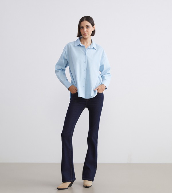 Solid Cropped Flared Jeans