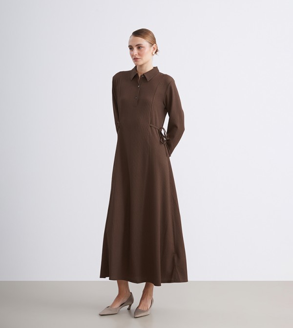 Textured Long Sleeves Midi Dress