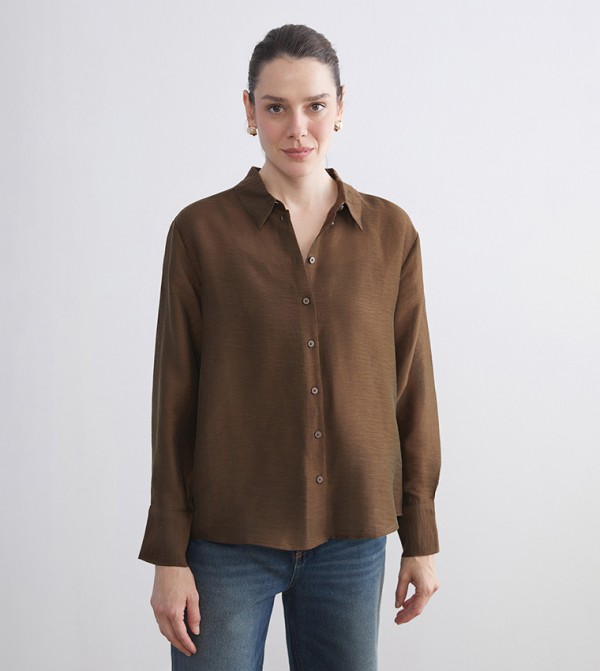 Textured Long Sleeves Linen Blend Shirt