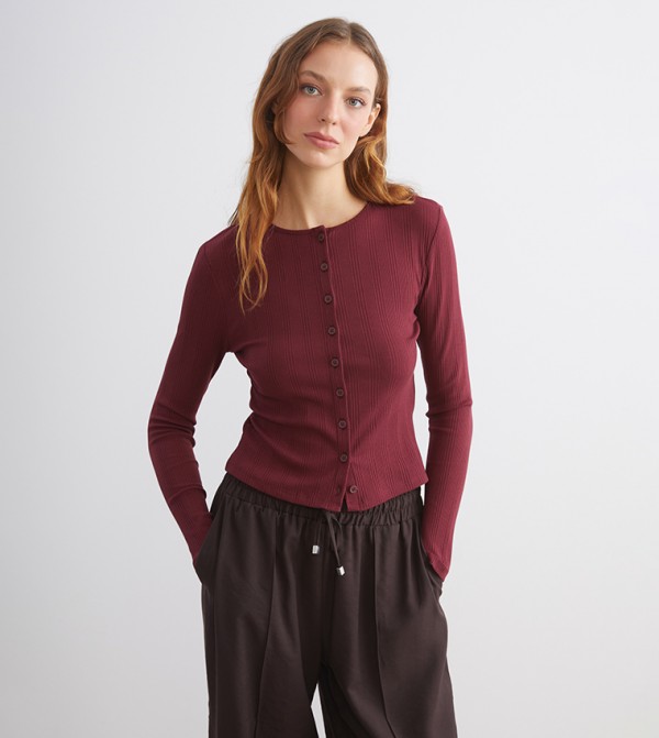 Ribbed Crew Neck Knitted Top