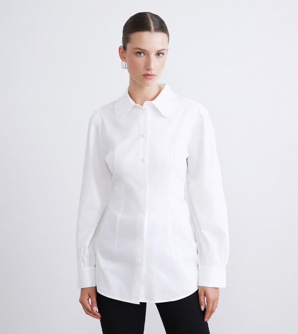 قميص بوبلين كم طويل 