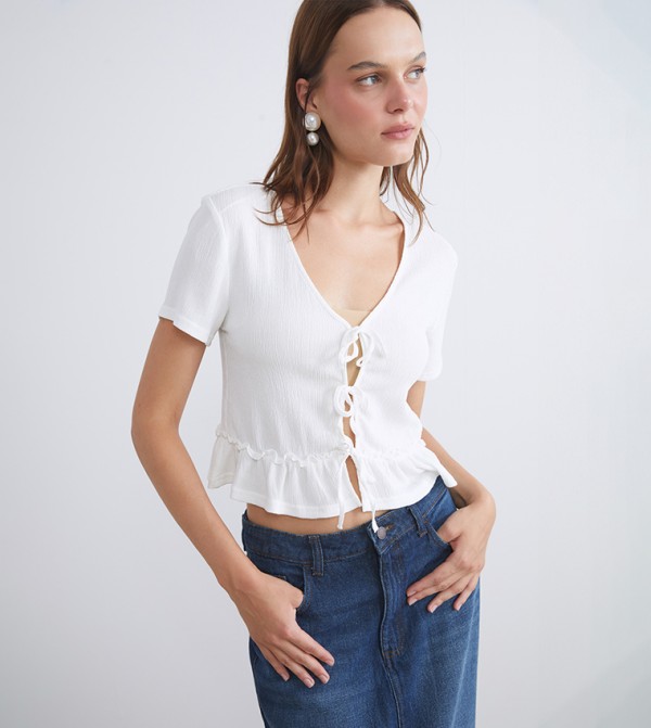 Textured Short Sleeves Crop Top