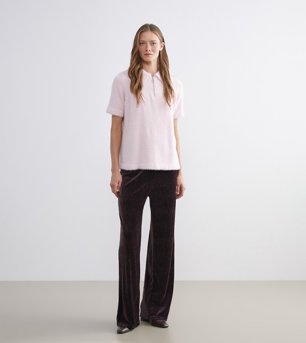 Solid Elastic Waist Velvet Trousers
