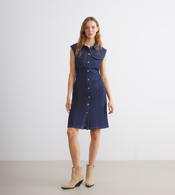 Washed Sleeveless Mini Denim Dress