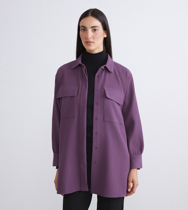 تونيك قميص اوفرسايز بجيب وكم طويل