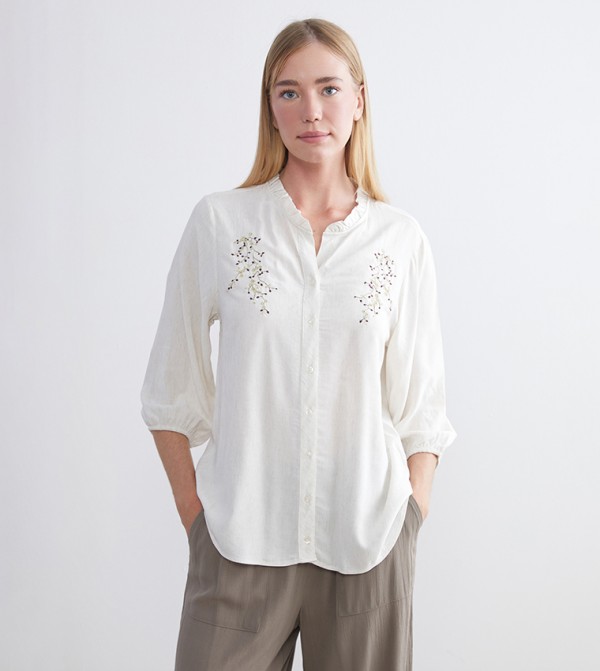 Embroidered 3/4 Sleeves Shirt