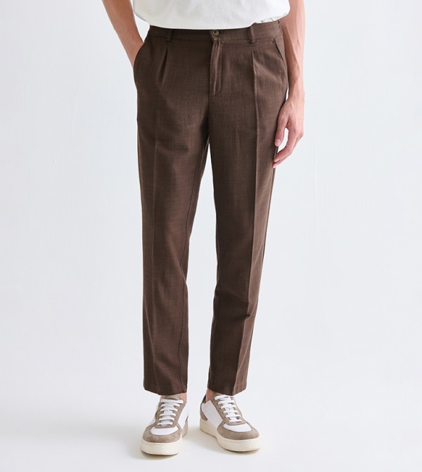 Linen-Look Slim Fit Trousers