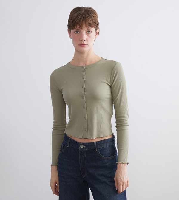 Ribbed Long Sleeves Crop Top