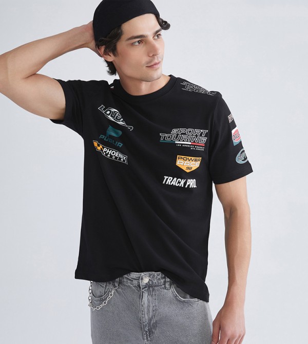 XSIDE Printed Crew Neck Jersey T-Shirt