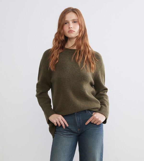 Buy LC Waikiki Crew Neck Knit Oversized Sweater In Olive
