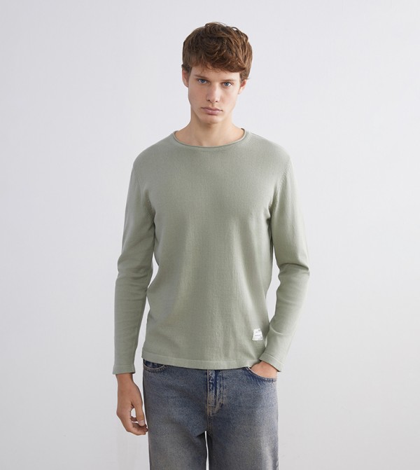 Label Detail Crew Neck Tricot Sweater