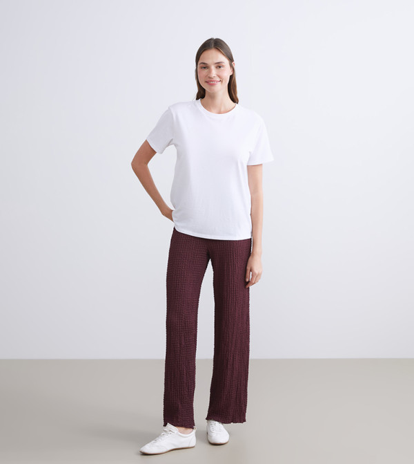 Textured Elastic Waist Pants