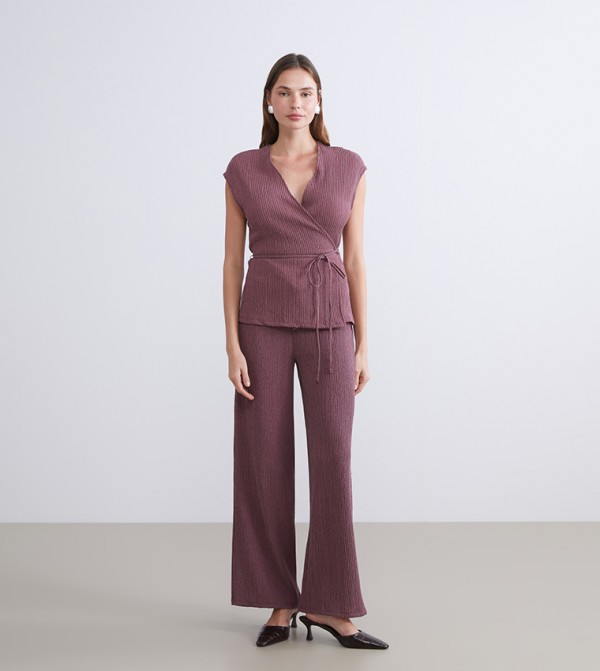 Textured Elastic Waist Pants