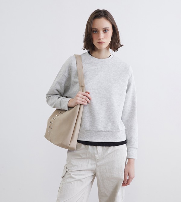 Solid Crew Neck Oversized Sweatshirt