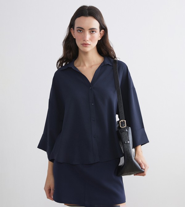 Crinkled 3/4 Sleeves Oversized Shirt