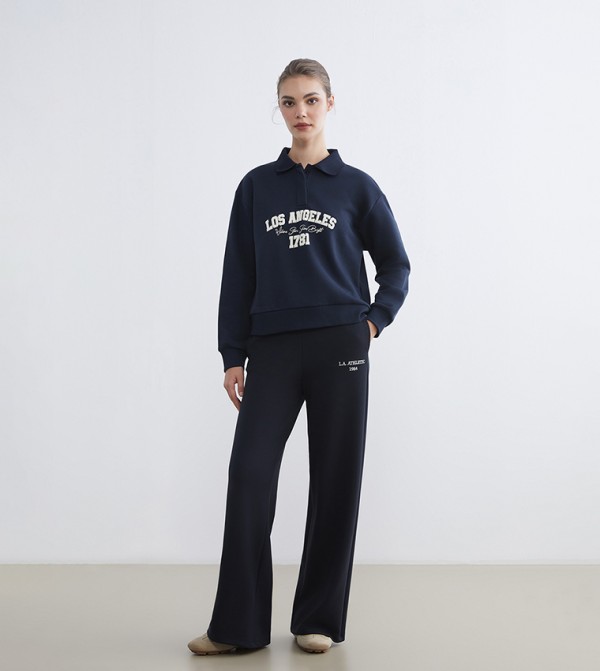 Embroidered Elastic Waist Wide Leg Sweatpants