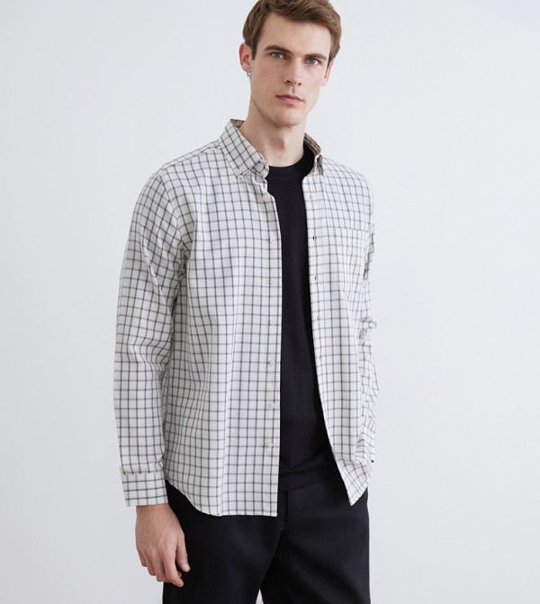 قميص رجالي كاجوال كاروهات كم طويل