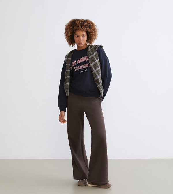 Solid Elastic Waist Thick Wide Leg Sweatpants