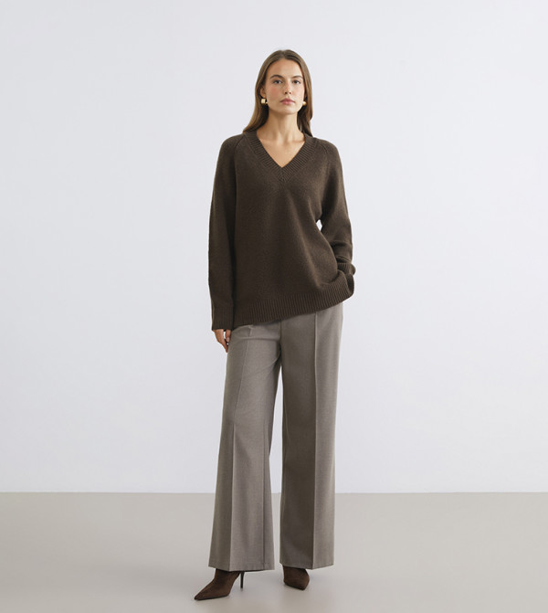 Solid Elastic Waist Wide Leg Trousers