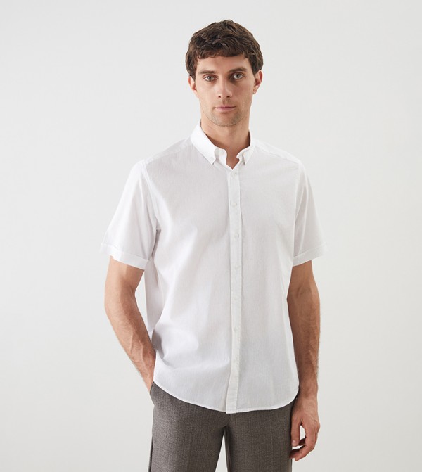 Textured Short Sleeves Linen Blend Shirt