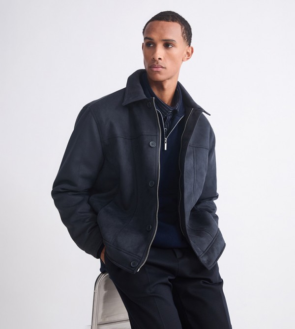 Long Sleeves Relaxed Fit Suede Jacket