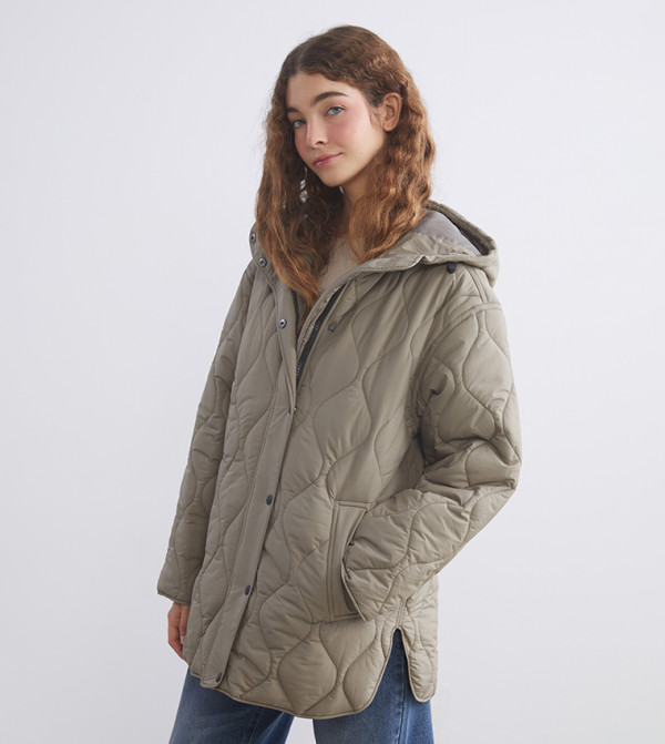 Quilted Long Sleeves Hooded Jacket