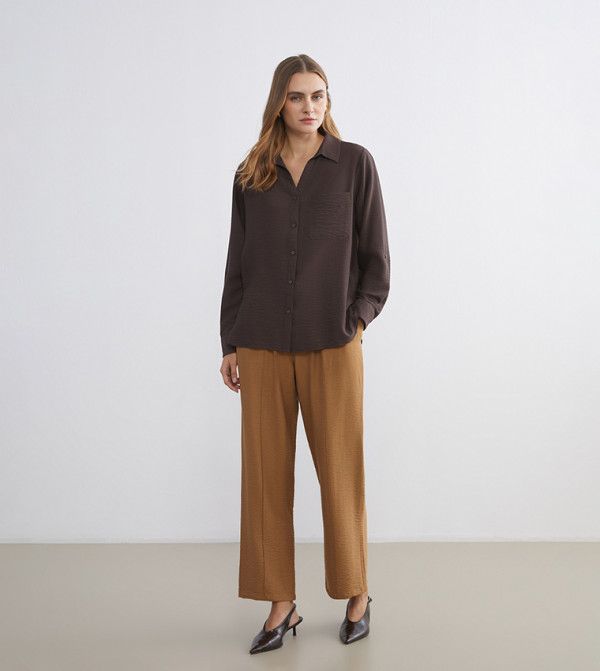 Solid Pleated Loose Fit Trousers
