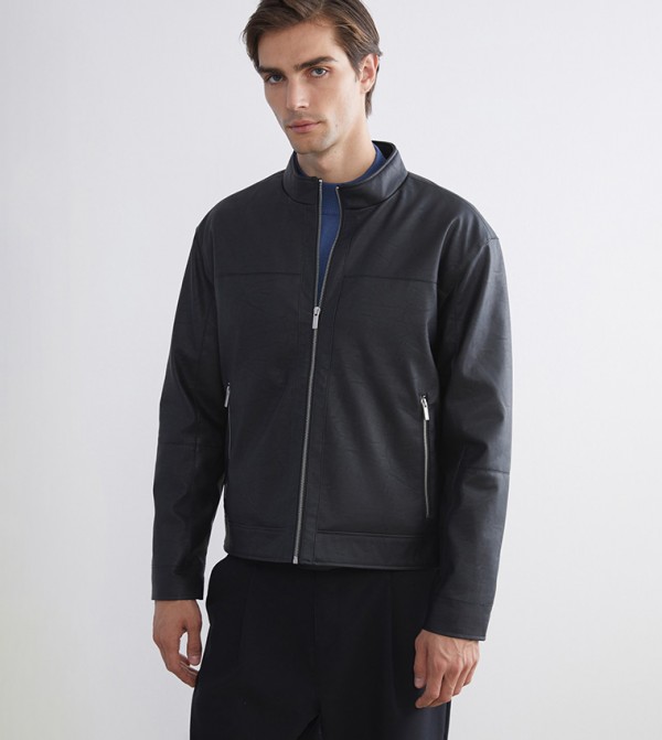 Long Sleeves Leather Look Jacket