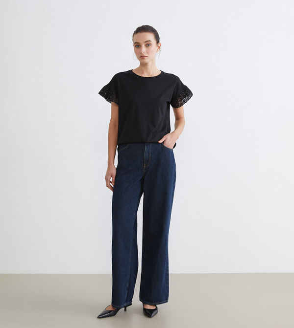 Lace Detail Crew Neck Top