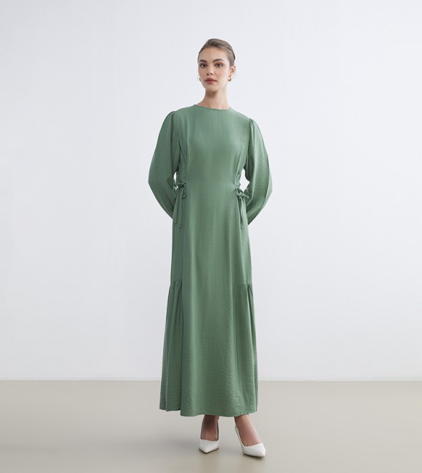 Textured Ruched Flared Dress