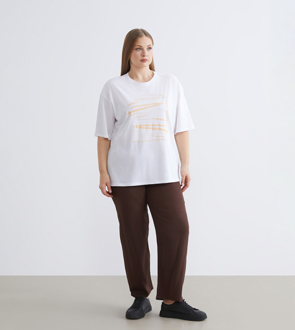 Curve Elastic Waist Straight Fit Trousers