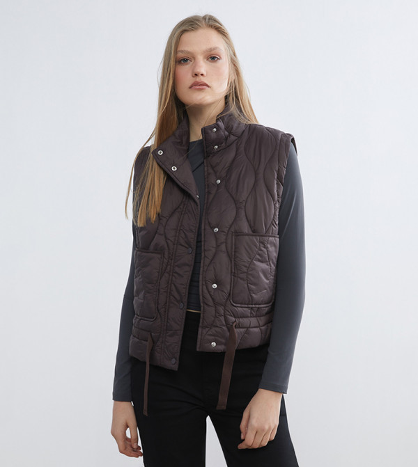 Stand-Up Collar Oversized Quilted Vest